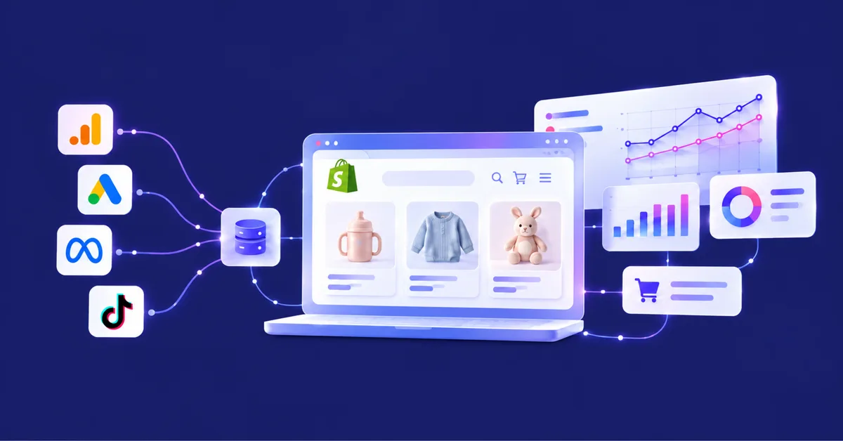 A Shopify store sending events to analytics and ad platforms