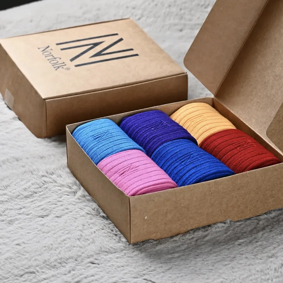 Norfolk sock gift box with six colourful pairs