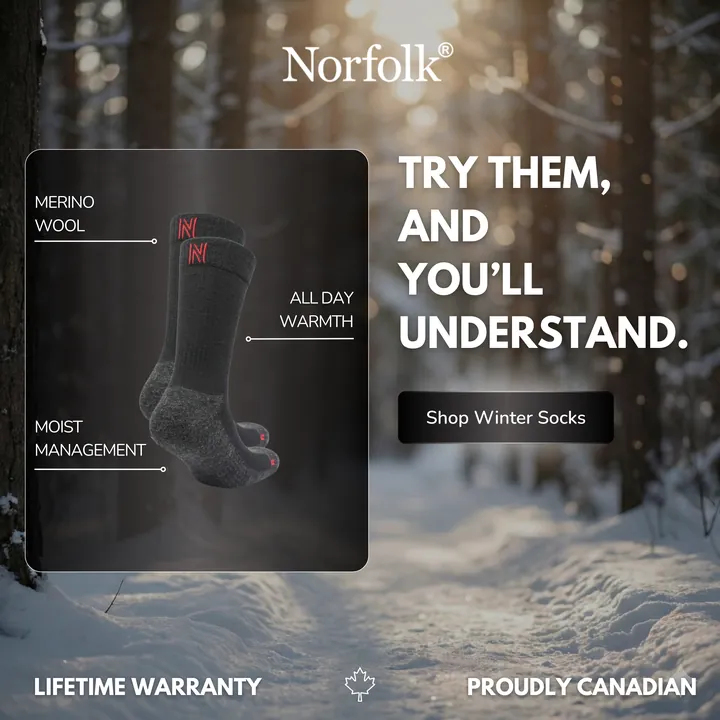 Publicité des caractéristiques des chaussettes d’hiver Norfolk