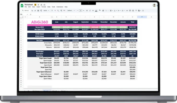 Capture du Budget & Performance Tracker sur un ordinateur portable